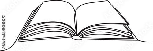 An open book with sketched lines displaying blank pages and a spine