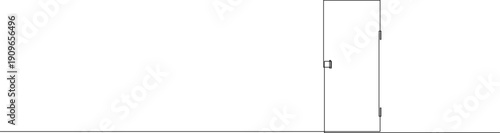 Continuous one line illustration of a closed door in horizontal layout with copy space. Minimal linear vector with editable stroke for business, security and access concepts.