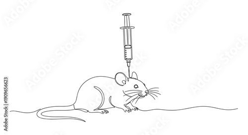 Abstract line drawing of mouse with syringe on back. no editable stroke