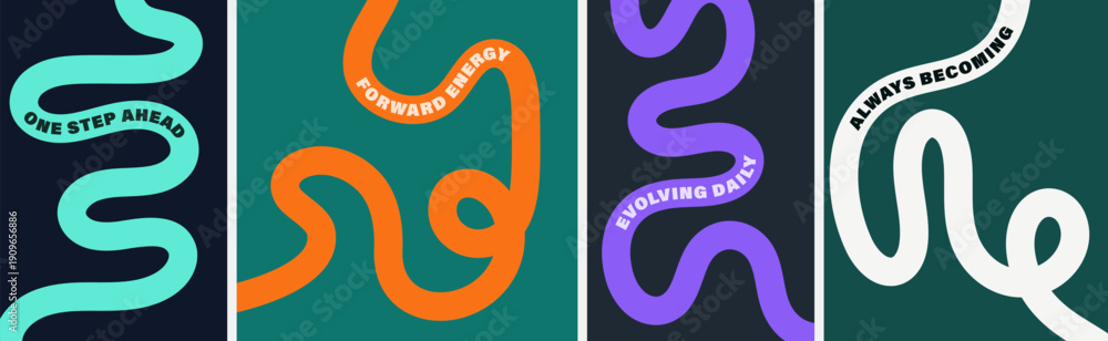Fototapeta premium Vibrant abstract poster with flowing shapes in warm colors featuring colorful, fluid wavy lines for a dynamic, modern feel, motivational design typography for creative wall art
