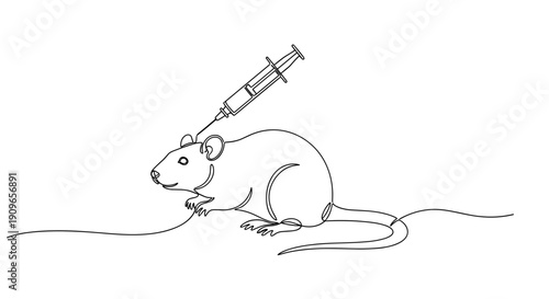 Mouse experiment illustrating scientific research with syringe injection. no editable stroke