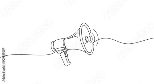 Minimalist continuous line drawing of a megaphone. no editable stroke