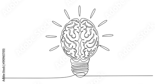 Continuous line drawing of brain lightbulb symbolizing innovative ideas and creativity. no editable stroke