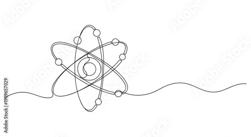 Simple continuous line drawing of atom with electrons orbiting the nucleus. no editable stroke