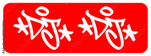 Professional graffiti "DJ" tag lettering on red background. Urban street art hand style vector for disc jockeys, music events, and nightlife branding.