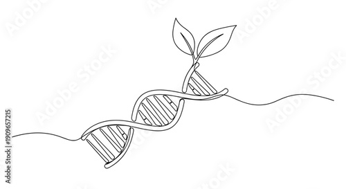 Dna strand transforming into a leaf: symbolizing genetic growth and nature. no editable stroke