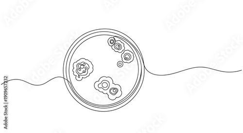 Black and white minimalist petri dish with bacteria illustration. no editable stroke