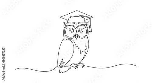 Line art illustration of owl wearing graduation cap for education theme. no editable stroke