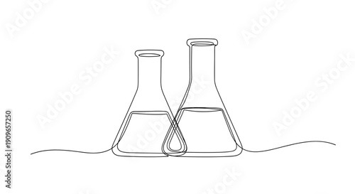 Continuous line drawing of laboratory flasks - minimalist scientific art. no editable stroke