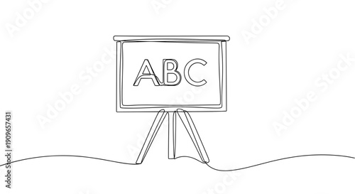 Continuous line art of alphabet on flip chart. no editable stroke