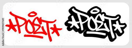 Graffiti tag "POET" in urban street art hand style. Vector typography design for writers, literature, and hip hop aesthetic. Isolated black and white script for creative projects.