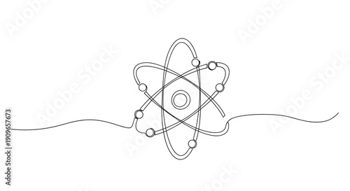 Simple line illustration of atomic structure with orbiting electrons. no editable stroke