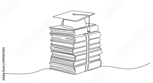 Graduation cap on books: education and achievement symbol. no editable stroke