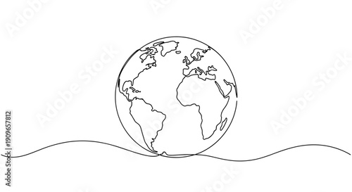 Minimalist line drawing of earth continents on white background. no editable stroke