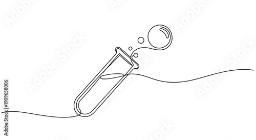 Abstract line art of test tube with bubbles and wave design. no editable stroke
