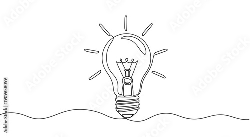 Minimalist light bulb line art on white background. no editable stroke