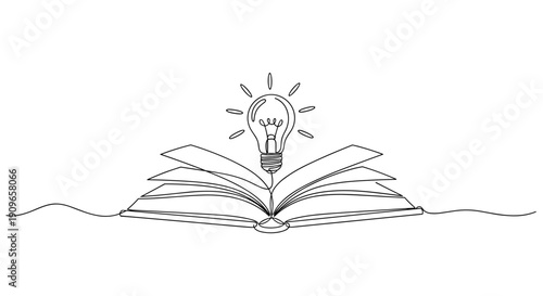 Creative concept of open book with lightbulb idea illustration. no editable stroke