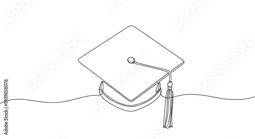 Minimalist outline of graduation cap with tassel drawing. no editable stroke