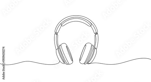 Minimalist line art of over-ear headphones on white background. no editable stroke