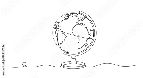 Continuous line drawing of a globe on a stand. no editable stroke