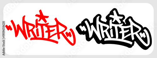 Graffiti tag "WRITER" in urban street art handstyle. Vector typography design for authors and hip hop aesthetic. Isolated black and white script for professional design projects.