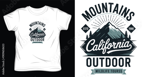 California outdoor mountains wildlife tours vintage badge t-shirt design