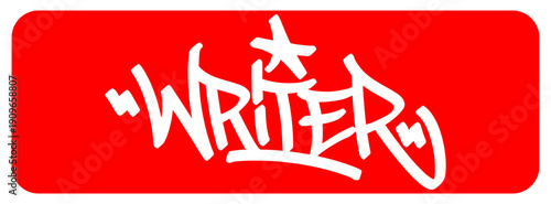 Professional graffiti "WRITER" tag lettering on red background. Urban street art handstyle vector for hip hop culture, branding, and creative apparel design.