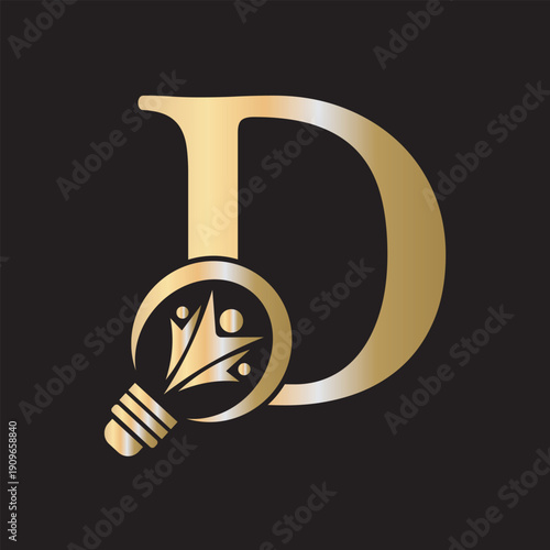 Initial Light Bulb Graduation Logo combine with letter D vector template