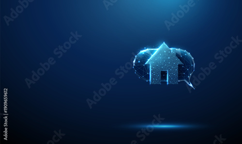 3d speech bubble with home icon Real estate communication, property inquiry, online housing support, rental consultation, booking service, customer assistance concept.