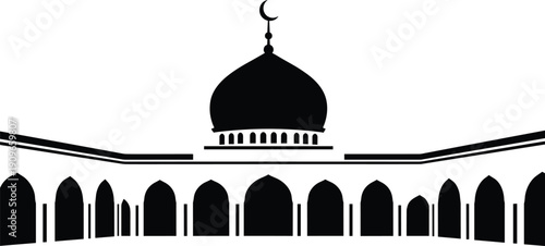 Mosque architecture with arches and dome Islamic building exterior courtyard courtyard islamic design vector