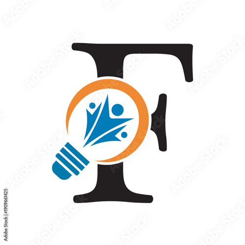 Initial Light Bulb Graduation Logo combine with letter F vector template