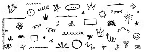 Vector scrapbook business simple elements. Arrow, rectangle, flags and bunting. Doodle sketch grunge crayon outline collection.