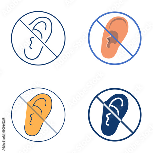 Hearing impairment flat and line icon set