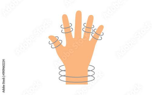 Illustration of a hand with rings on each finger and a wristband