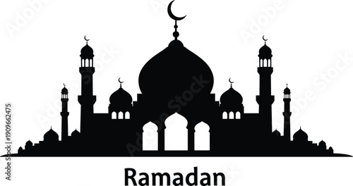 Ramadan mosque silhouette with minarets dome arabic Islamic architecture muslim faith holy month celebration invitation