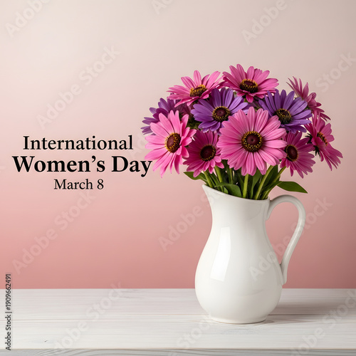 Vibrant flowers in white vase celebrating International Women's Day on March 8