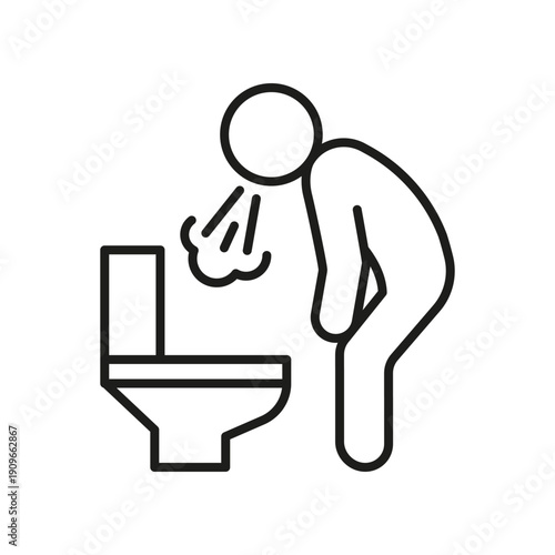 Person throwing up in toilet line icon. Vomiting. Gut problem concept, healthcare and medicine. Digestive system. Vector illustration
