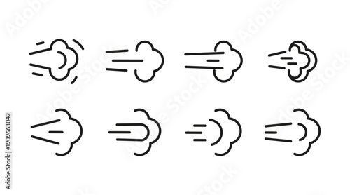 Air flow, smell icon set. Blowing wind or steam. Weather symbol, speed line doodle. Clean air concept, fresh breath icon. Vector illustration