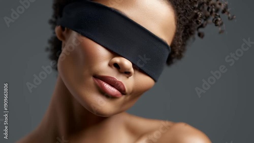 Portrait of Woman Wearing Blindfold, Sensory Perception and Mystery Concept