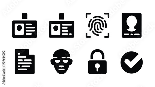 Security and identification icons badges fingerprints masks and access control