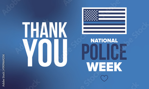 National Police Week in May. Celebrated annual in United States. In honor of the police hero. Police badge and patriotic elements. Officers Memorial Day. Poster, card, banner. Vector illustration