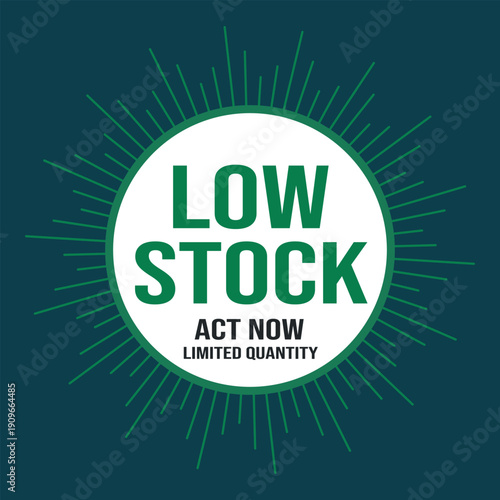 Low stock alert with radiating lines and a call to action notice