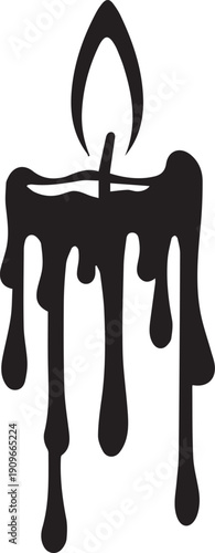 Melting candle silhouette vector illustration for spooky gothic design element on isolated