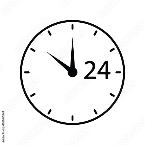 24 Hour Service Clock Icon, Time Support Vector