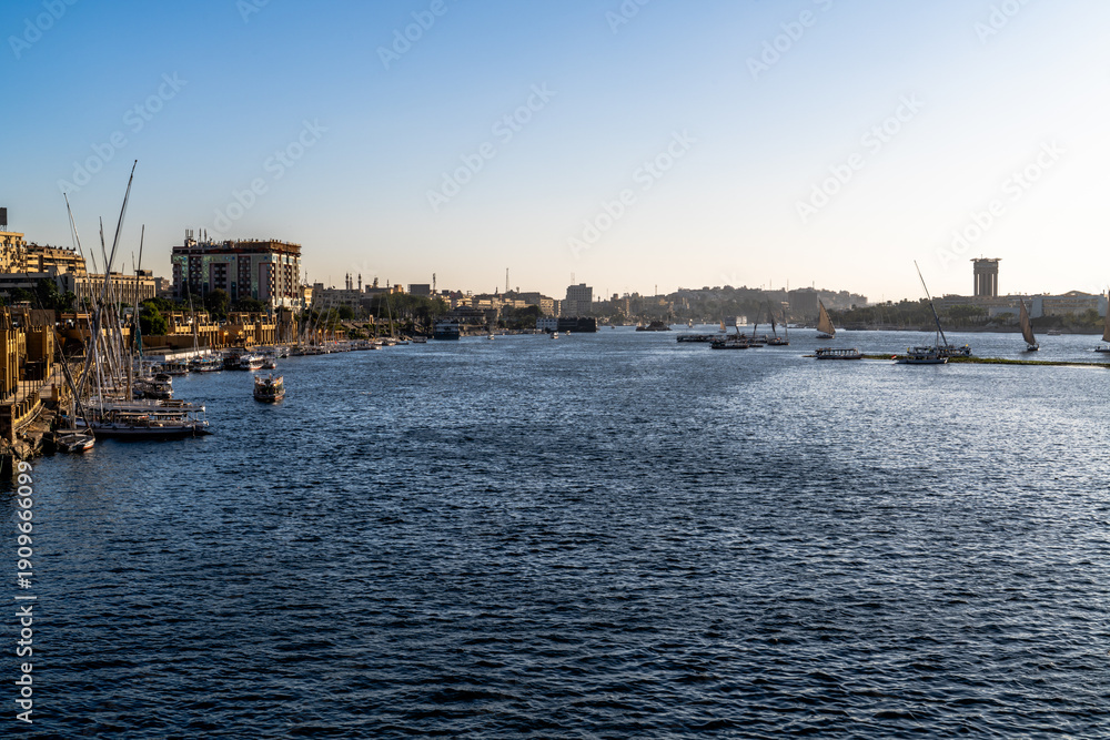 Fototapeta premium Boats on Nile River in Aswan, Egypt