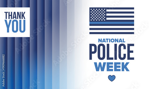 National Police Week in May. Celebrated annual in United States. In honor of the police hero. Police badge and patriotic elements. Officers Memorial Day. Poster, card, banner. Vector illustration