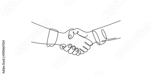 Continuous one line drawing of Two hands firmly shaking in a business agreement or greeting scenario.