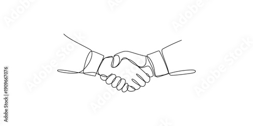 Continuous one line drawing of Two hands shaking in a formal handshake agreement