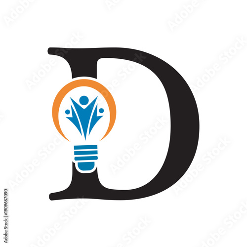 Initial Light Bulb Graduation Logo combine with letter D vector template