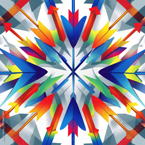 Vibrant colored arrows in a kaleidoscopic background
